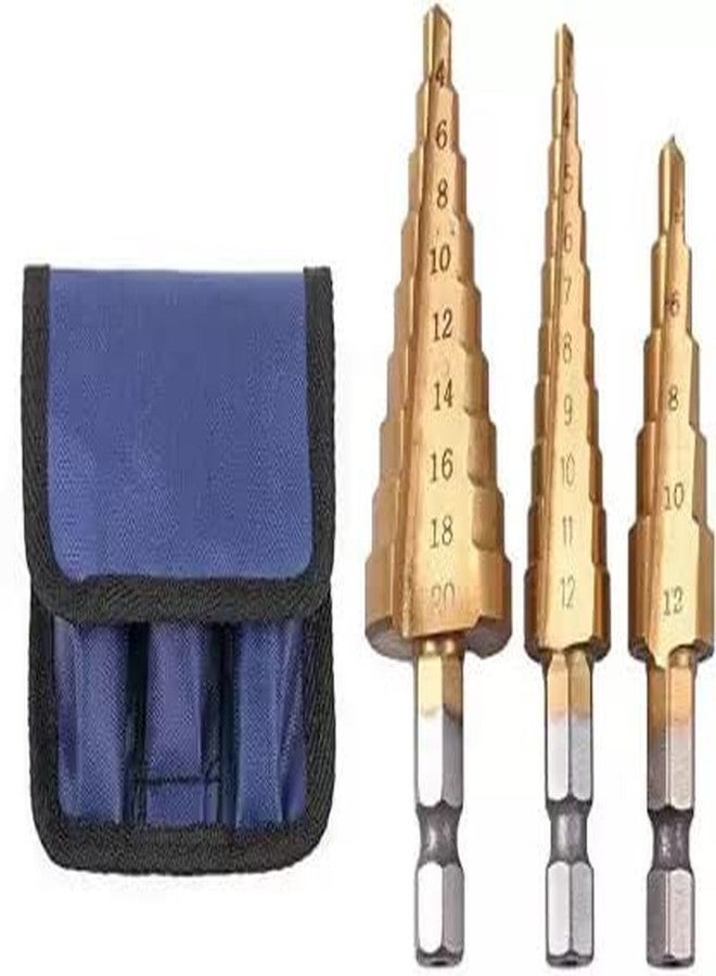 ISC 3Pcs HSS Titanium Step Drill Bit Set, High Speed Steel Cone Drill Bits, Multiple Hole Cutting, Double Cutting Blades, 25mm Hex Shank Drive Kits - Image 1